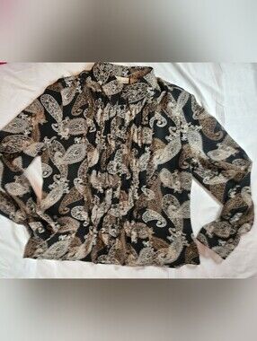 Apostrophe Womens Black & Cream Paisley Sheer Long Sleeve Button Up Shirt Sz 14